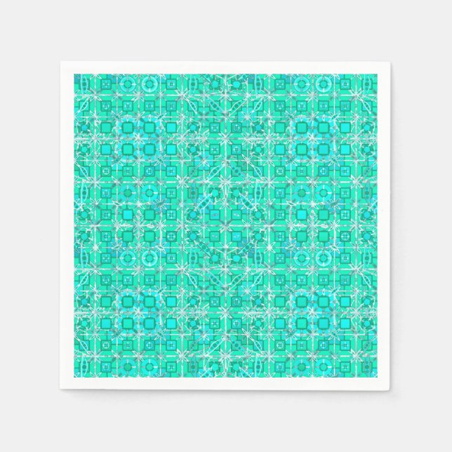 Servilleta De Papel Batik tribal - aqua y turquesa con blanco (Anverso)