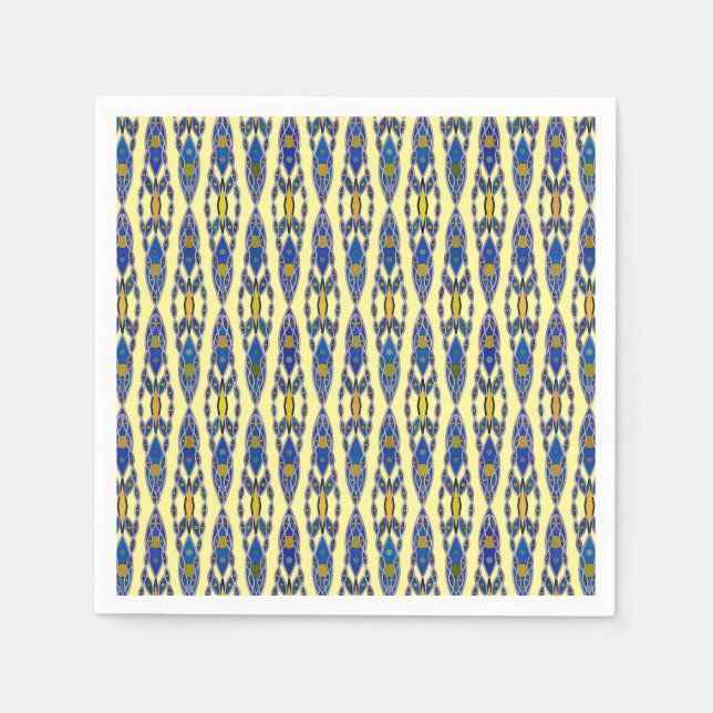 Servilleta De Papel Batik tribal - Azul acero, gris y amarillo (Anverso)