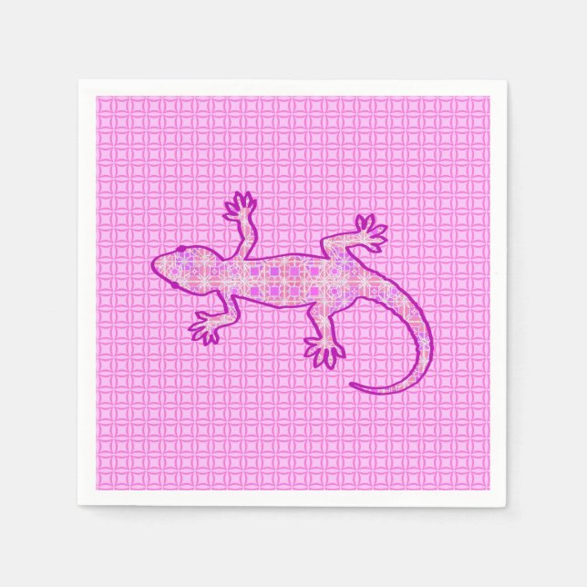 Servilleta De Papel batik tribal Gecko - orquídea y cáscara rosa (Anverso)