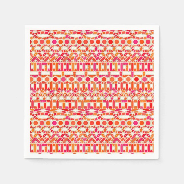 Servilleta De Papel Batik tribal - tonos naranja y rosa (Anverso)