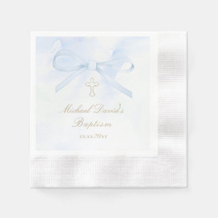 Servilleta De Papel Bautismo acuarela lazo azul