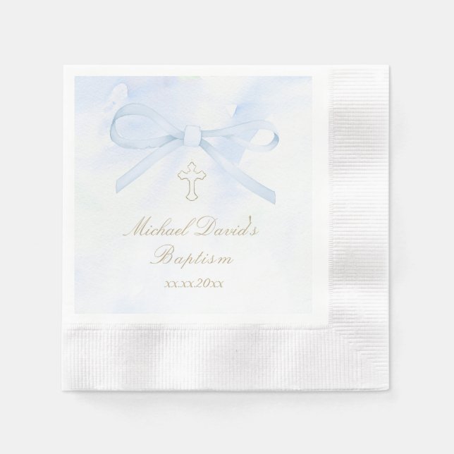 Servilleta De Papel Bautismo acuarela lazo azul (Anverso)
