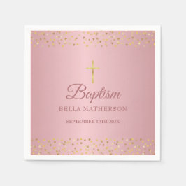 Servilleta De Papel Bautismo Christening Rosa Gold Hearts