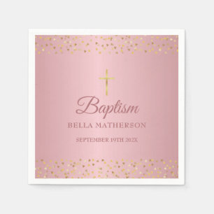 Servilleta De Papel Bautismo Christening Rosa Gold Hearts