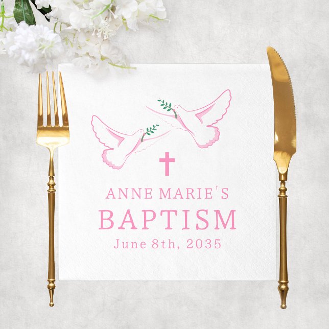 Servilleta De Papel Bautismo con Chica rosa (Dove Pink Girl Baptism Napkins
)