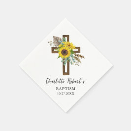 Servilleta De Papel Bautismo de cruz rústica de girasol boho y eucalip