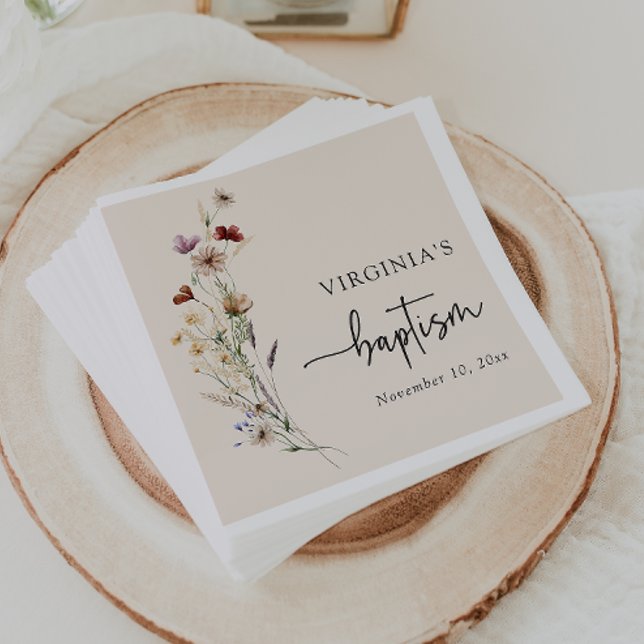 Servilleta De Papel Bautismo de Flor Silvestre (Boho Wildflower Baptism Napkins by Painted Paperie
)