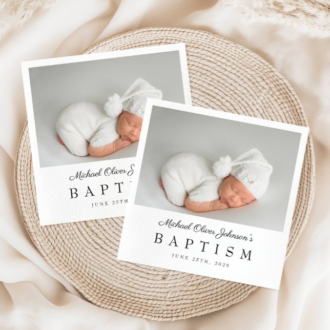 Servilleta De Papel Bautismo de foto con guión elegante (Elegant Script Photo Baptism Napkins)