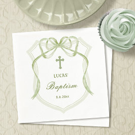 Servilleta De Papel Bautismo Escudo Sage Green Bow