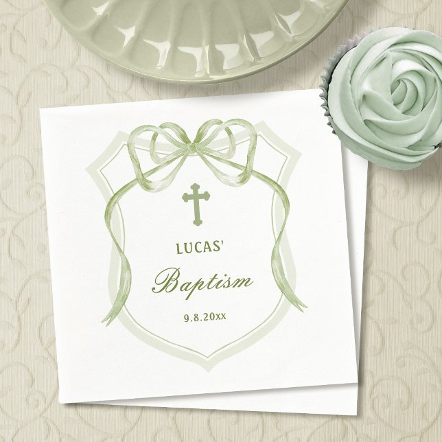 Servilleta De Papel Bautismo Escudo Sage Green Bow (Subido por el creador)