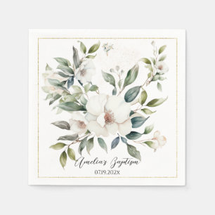 Servilleta De Papel Bautismo floral verde sabio