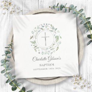 Servilleta De Papel Bautismo Laurel Floral Cruz de Plata