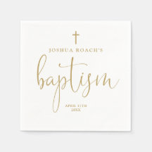 Bautismo moderno elegante con guión dorado