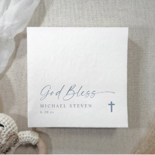Servilleta De Papel Bautismo Moderno Sencillo Azul Polvo Dios Bendiga 