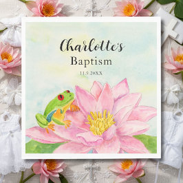 Servilleta De Papel Bautismo Nenúfar Rosa y Rana Arborícola