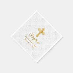 Servilleta De Papel Bautismo personalizado en blanco y oro