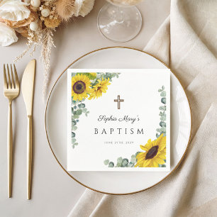 Servilleta De Papel Bautismo Religioso de Girasol Elegante