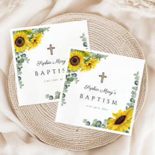 Servilleta De Papel Bautismo Religioso de Girasol Elegante