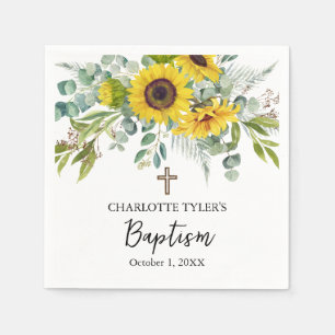 Servilleta De Papel Bautizo Boho de Girasol y Eucalipto Cruz