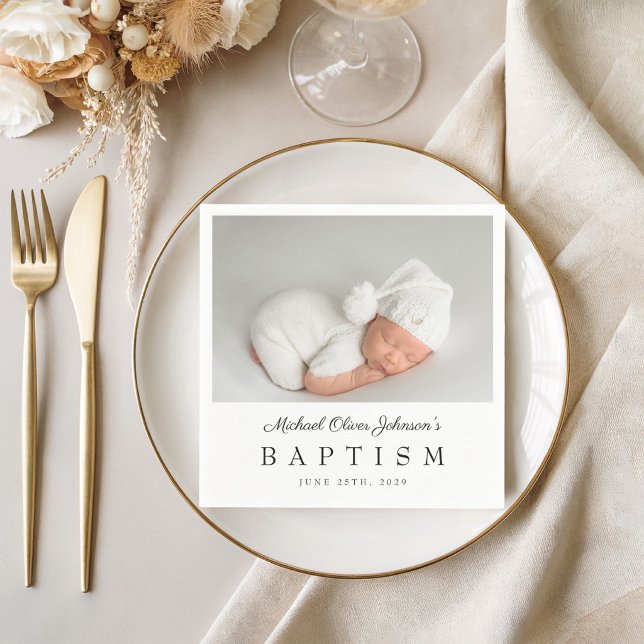 Servilleta De Papel Bautizo con Foto de Letra Elegante (Elegant Script Photo Baptism Napkins)
