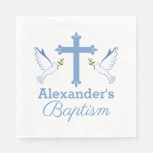 Servilleta De Papel Bautizo con nombre personalizado Baby Blue con cru