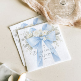 Servilleta De Papel Bautizo de bebé niño con lazo azul de eucalipto