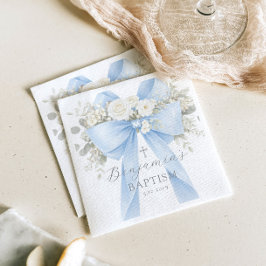 Servilleta De Papel Bautizo de bebé niño con lazo azul de eucalipto