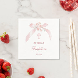 Servilleta De Papel Bautizo de lazo rosa floral