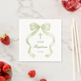 Servilleta De Papel Bautizo de lazo verde elegante