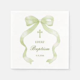 Servilleta De Papel Bautizo de lazo verde elegante