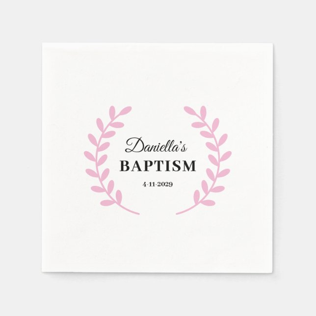 Servilleta De Papel Bautizo de Niña Bebé Rosa  (Anverso)