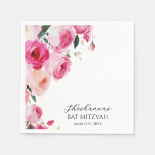 Servilleta De Papel Bautizo de niña floral moderno rosa