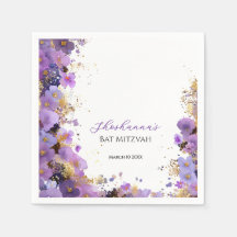 Bautizo de niña judía con flores púrpuras y dorada