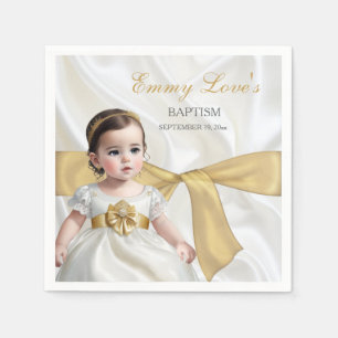 Servilleta De Papel Bautizo de niña vestido blanco y dorado