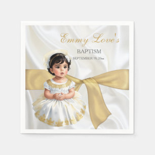 Servilleta De Papel Bautizo de niña vestido blanco y dorado