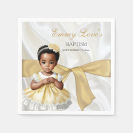 Servilleta De Papel Bautizo de niña vestido blanco y dorado