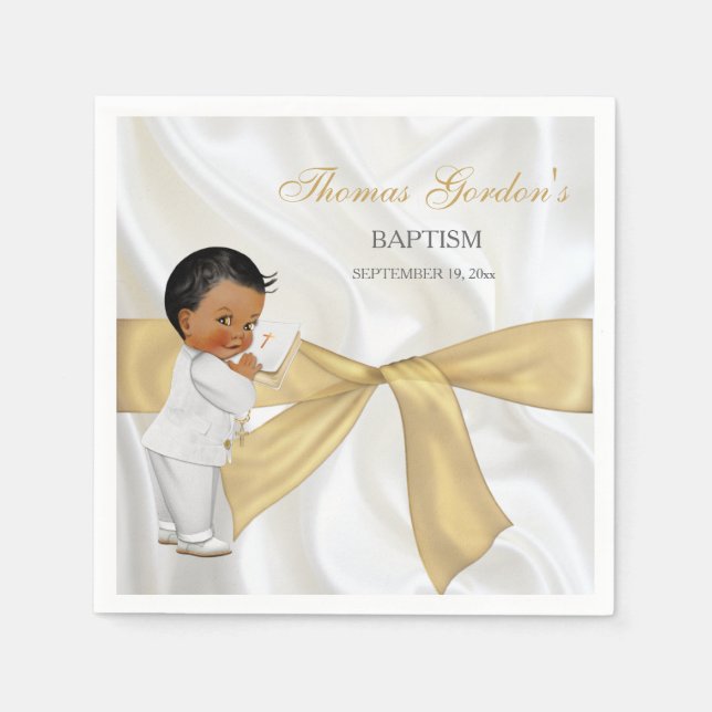 Servilleta De Papel Bautizo de niño afroamericano (Anverso)