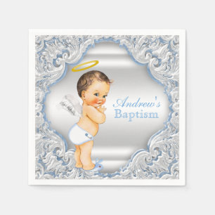 Servilleta De Papel Bautizo de Niño Ángel Azul