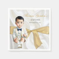 Bautizo de Niño Asiático Blanco y Dorado
