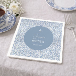 Servilleta De Papel Bautizo de Niño Azul y Blanco con Patrón Floral El