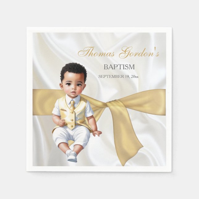 Servilleta De Papel Bautizo de Niño Blanco y Dorado (Anverso)