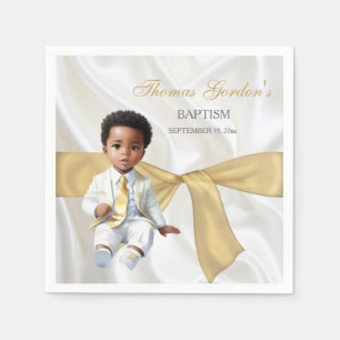 Servilleta De Papel Bautizo de niño blanco y dorado