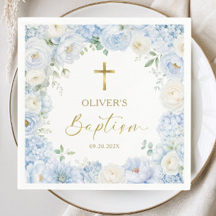 Servilleta De Papel Bautizo de Niño Papel Floral Elegante Azul Polvo