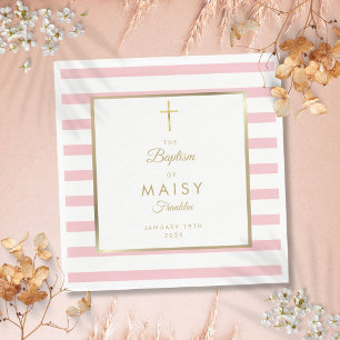 Servilleta De Papel Bautizo de raya dorada y rosa