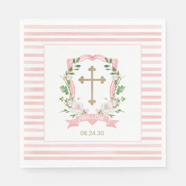 Servilleta De Papel Bautizo Floral Rosado (Anverso)