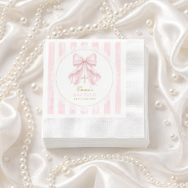 Servilleta De Papel Bautizo Lazo Rosa Bebé Niña