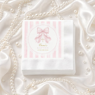 Servilleta De Papel Bautizo Lazo Rosa Bebé Niña