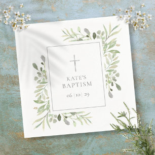 Servilleta De Papel Bautizo Verde Acuarela Christening