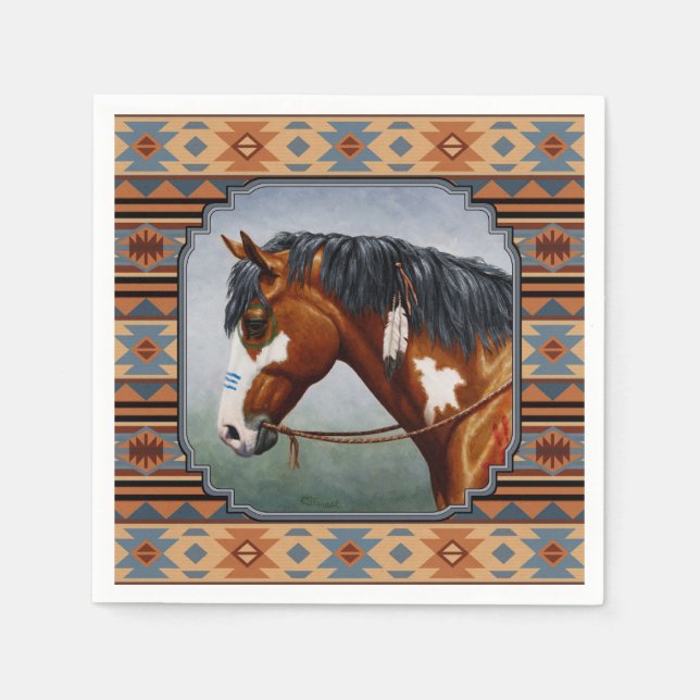 Servilleta De Papel Bay Pinto War Horse Southwestern Design (Anverso)