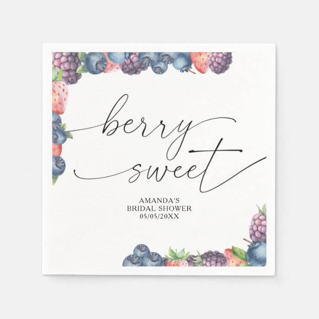 Servilleta De Papel Bayas de acuarela - texto de bayas dulces (Anverso)